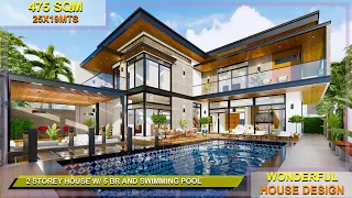 Wonderful 2 Storey Modern House Design With 5 Bedrooms And Swimming Pool