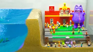 Lego Dam Breach Experiment with Grimace Shake Lego - Lego City Flooding, Lego Disaster