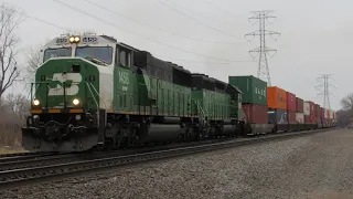 BN 1458 & 1687 Leading a Double Stack Train Through Coon Creek Junction (BN 1458, 1687, UP, CN)