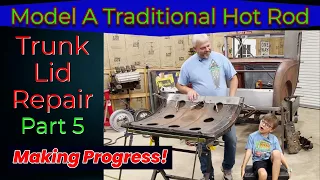 Model A trunk lid repair part 5. Gettin' it done! Welding, Grinding, Hammering! Hot Rod Build! #rust