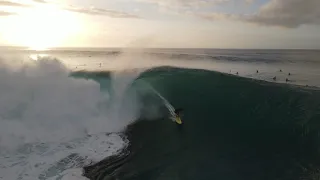 Koa Smith Pipeline February 14th, 2021 - giant kick out air after barrel - Pipeline Valentine Swell