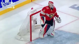 #72 Sergei Bobrovsky loses his stick with another Big Save.