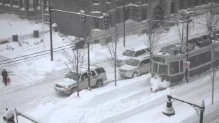 Boston Blizzard Neptune Boston MBTA Train Plows Through Snow 2-15-20