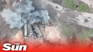Ukrainian drones drop bombs on hidden Russian soldiers