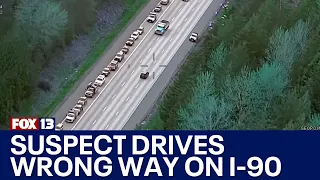 Aerial footage shows pursuit suspect carjacking another vehicle, driving wrong way on I-90