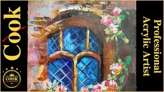 Rose Covered Abby Window in Acrylics with Ginger Cook