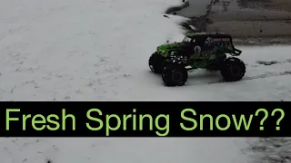 Spring snow Monster trucking??? Axial Smt10 Grave Digger in the spring snow