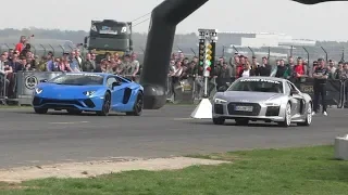 DRAGRACE | Audi R8 V10 Plus vs Lamborghini Aventador S vs. Mercedes AMG GT vs.  E63 AMG