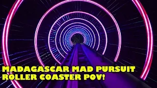 Madagascar Mad Pursuit Roller Coaster Front Seat POV Low Light Motiongate Dubai #rollercoaster