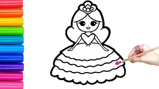 How to draw easy Princess in a beautiful Dress | Easy drawing and Coloring for Kids & Toddlers