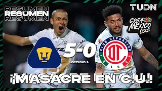 Resumen y goles | Pumas 5-0 Toluca | Grita México C22 - J1 | TUDN