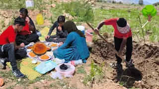Gardening🌳:Ayoub arranges the trees and Fatima cooks in the open air