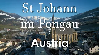 St Johann im Pongau Austria - Cathedral Views with Ankogel Hohe Tauern Mountains in Winter
