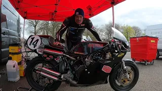 Yamaha TZ 750 on board at Cadwell park