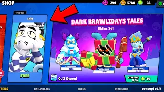 FREE BRAWLER!! DARK BRAWLIDAYS TALES SKINS SET! NEW CHALLENGES AND MORE!#candyland