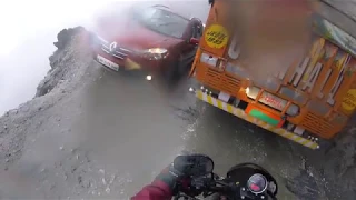 Zojila Pass in heavy rains on a Harley