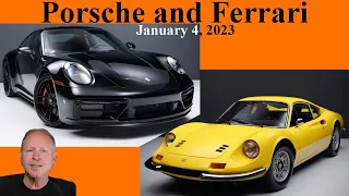 Porsches include a 2022 911 GTS, a couple of other 911s, and on the Italian side, a Dino