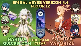 C0 Nahida Quickbloom & C0 Yoimiya Vaporize | SPIRAL ABYSS 4.4 - Floor 12 - 9 Stars | Genshin Impact