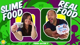 SLIME FOOD vs REAL FOOD Yogurt Edition 2 !! Comida Real vs Comida de Slime! Bego y Jordi !! MD