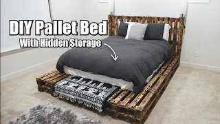DIY Pallet Bed With Hidden Storage