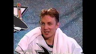 Igor Larionov's beautiful hat trick vs Whalers and post game interview (15 jan 1994)