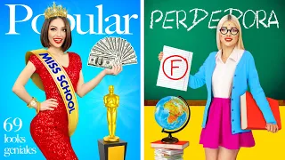 ¡CÓMO SER POPULAR! Estudiante nerd vs popular || Tipos de niñas en la vida escolar por RATATA