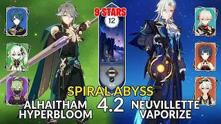 New 4.2 Spiral Abyss│Alhaitham Hyperbloom & Neuvillette Vaporize |Floor 12 - 9 Stars |Genshin Impact
