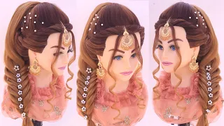 Bridal hairstyles kashee's l curly hairstyles l engagement bride look l maang tikka hairstyles