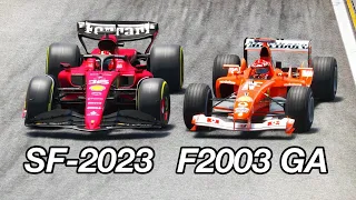 Ferrari F1 2023 SF-23 vs Ferrari F1 2003 (Schumacher) - Fiorano Circuit