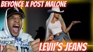 QUEEN B!! BEYONCE x POST MALONE - LEVII'S JEANS (OFFICIAL LYRIC VIDEO) | REACTION