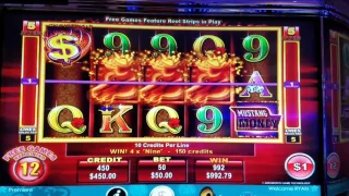 Mustang Money 2 high limit slot jackpot handpay bonus round free spins with 3 retriggers $50 max bet