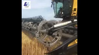 This New Holland CR9.90 combine harvester with a MacDon FD235 Flex Draper header is out at work.
