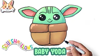 How to Draw Cute Baby Yoda SQUISHMALLOW!