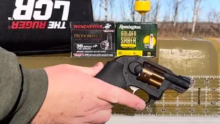 LCR 38 Special +P ballistic gel test: Winchester Defender 130 grain v Remington Golden Saber 125 gr