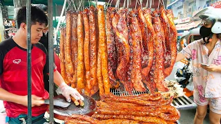 Khmer's Man! Grilled Pig's Rib & Pig's Intestines Cutting Skills! | Cambodian Street Food