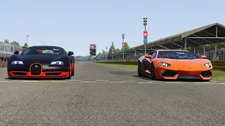 Lamborghini Aventador LP700-4 vs Bugatti Veyron 16.4 SS at Monza Full Course