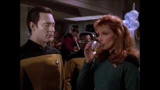 Riker is having a time of his life at Geordi and Ro funeral.