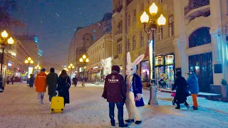 [4K] ❄️🎄MOSCOW - Walking in the Snow. New Year's Old Arbat Street. Winter in Russia.