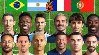 Brazil & Argentina 🆚️ France & Portugal🔥🤯 (Messi, Ronaldo, Neymar, Mbappe, Vinicius, Di maria Félix)
