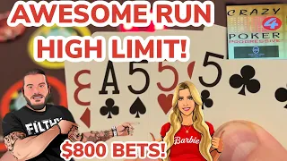 $1,100 BET!  AMAZING RUN CRAZY 4 POKER VERY HIGH LIMIT!!!