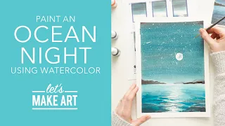 Let's Paint an Ocean Night 🌝| Watercolor Landscape Art Tutorial by Sarah Cray of Let's Make Art