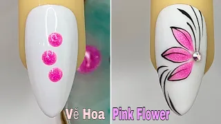 Pink Flower Nail Art Step-by-Step For Beginner 💖Vẽ Hoa💅 New Nails Design 💝 New Nails