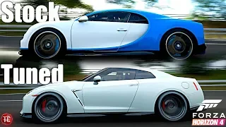 Forza Horizon 4: Stock vs Tuned! Bugatti Chiron vs Nissan GT-R