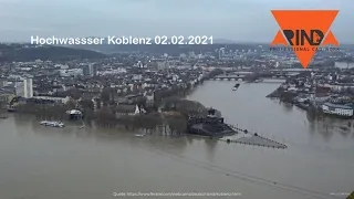 Hochwasser Februar 2021 in Koblenz und Deutsches Eck