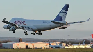 [4K] Astral Aviation Boeing 747-400F Sunset Landing Prestwick Airport