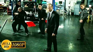 Jason Statham takes out a gang of gangsters in an auto shop / Transporter 3 (2008)