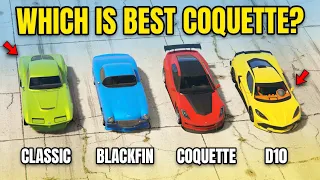 GTA 5 ONLINE - COQUETTE D10 VS COQUETTE VS COQUETTE CLASSIC VS COQUETTE BLACKFIN (WHICH IS FASTEST?)