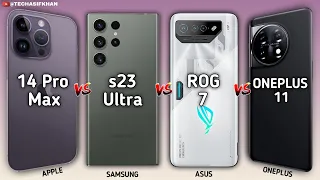 IPhone 14 Pro Max Vs Samsung Galaxy S23 Ultra vs Asus ROG Phone 7 Vs OnePlus 11 vs s23 Ultra 5G