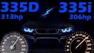 BMW F30 335D 313hp VS 335i 306hp Acceleration test 0-200