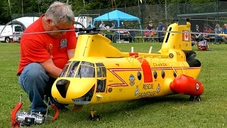 GIGANTIC RC CH-113 ELECTRIC 1:6 SCALE MODEL TANDEM HELICOPTER DEMO FLIGHT / Turbinenmeeting 2016